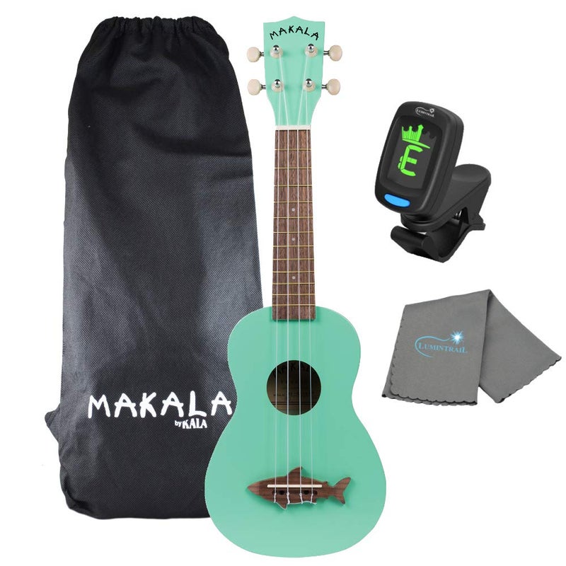 Kala Surf Green Soprano Shark Ukulele - MK-SS/GRN Bundle with a Tuner and Polishing Cloth - Image 1